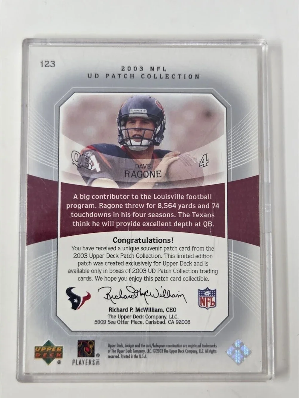 2003 Upper Deck UD Patch Collection - Dave Ragone #123 (RC)